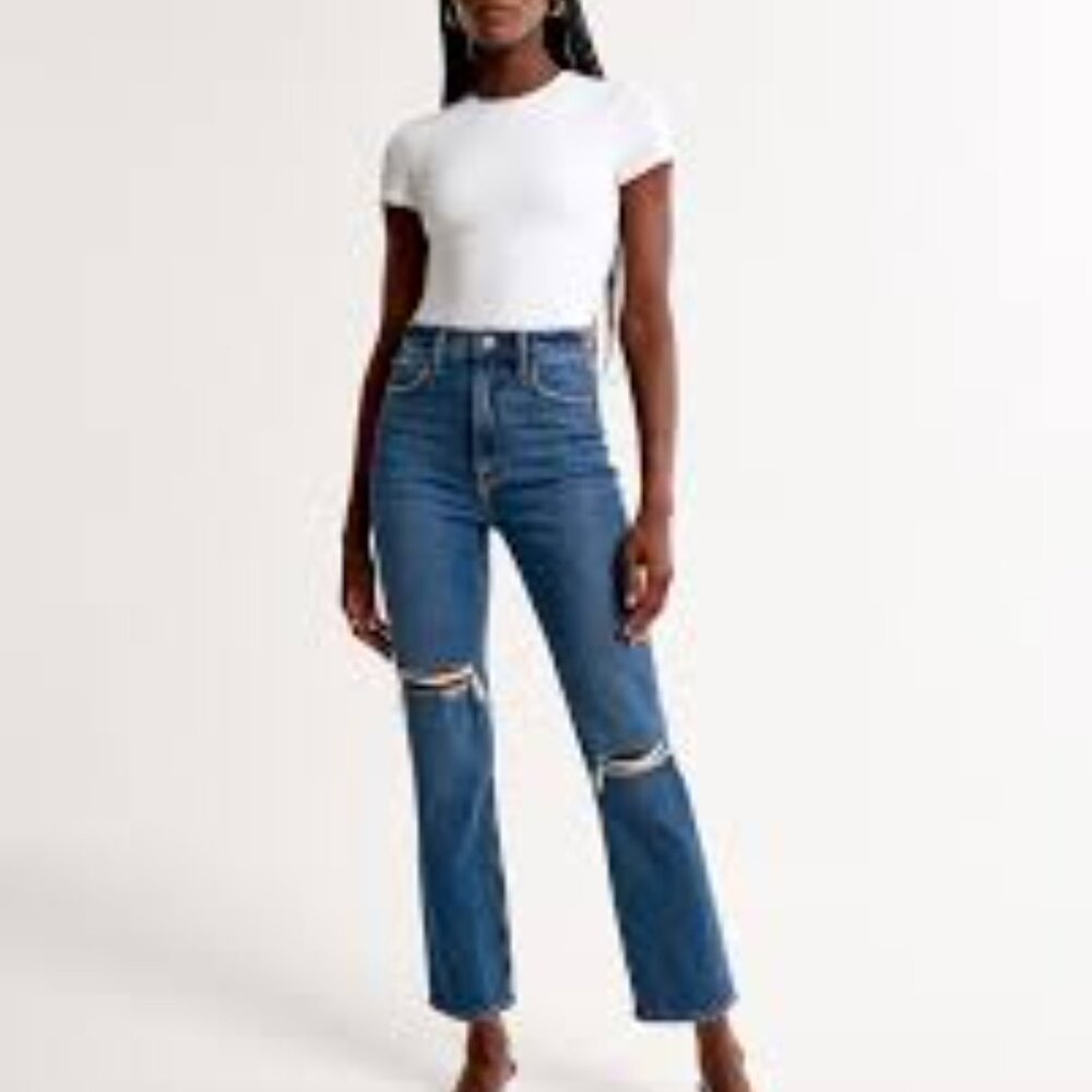 Abercrombie & Fitch The Ankle Straight Ultra High Rise Distressed Jeans Sz 14/32